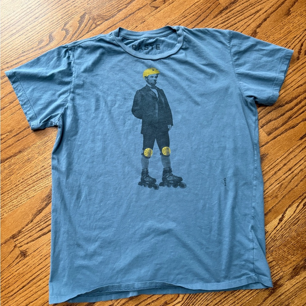 Vintage Graphic Tee - Blue with Abe Lincoln Roller Blading